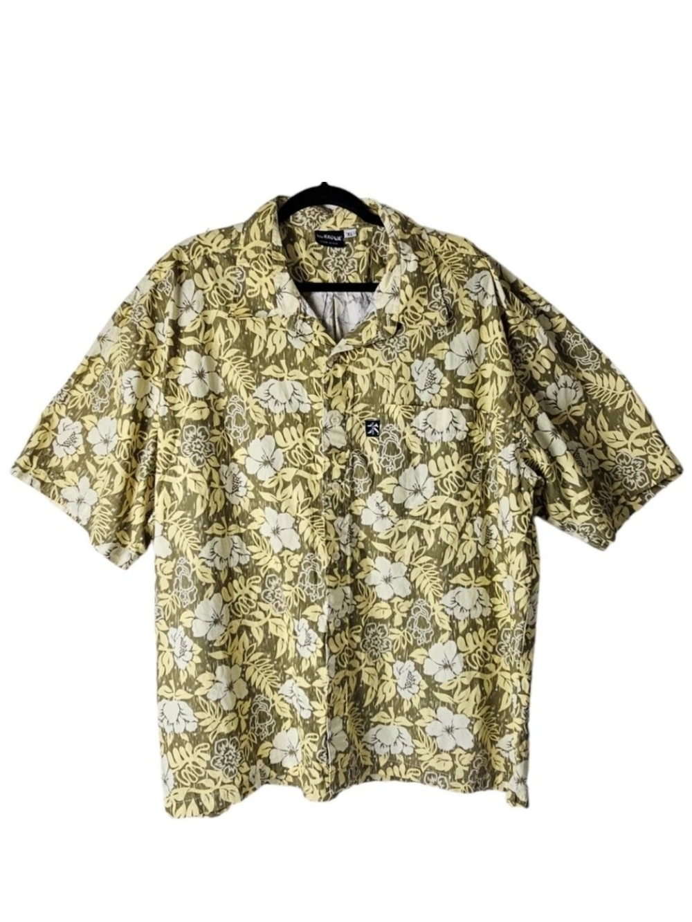 Kau Kauwa Men's Hawaiian Shirt Size XXL Yellow Brown Floral Leaves 100% Cotton